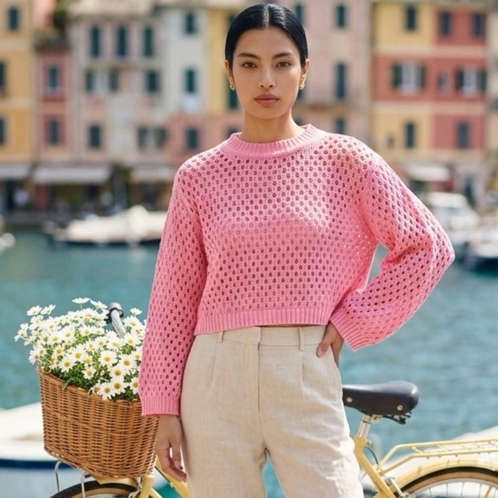 Franco open-knit crochet flared sleeve boho shabbychic Sweater
